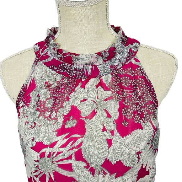 Liberty of London Floral Tank Top High Neck Lined Breezy Womens Sz M Pink White - Picture 2 of 11